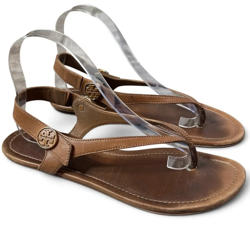 Tory Burch Brown Leather Minnie Travel Sandals Thongs Flats Womens Shoes 9 M